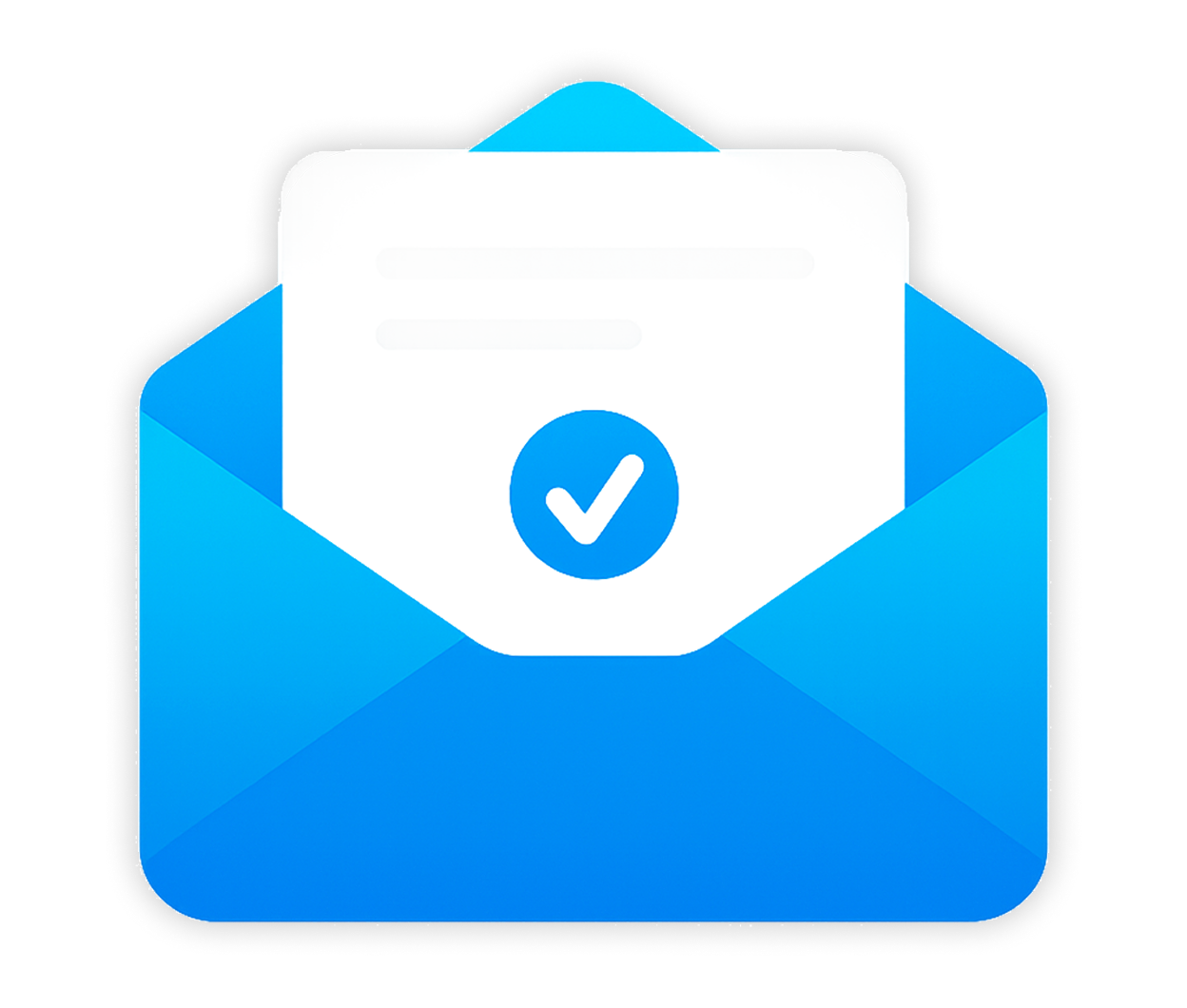 Icono que representa un correo electrónico recibido con una marca de verificación, indicando que el mensaje fue enviado correctamente y está listo para ser revisado.